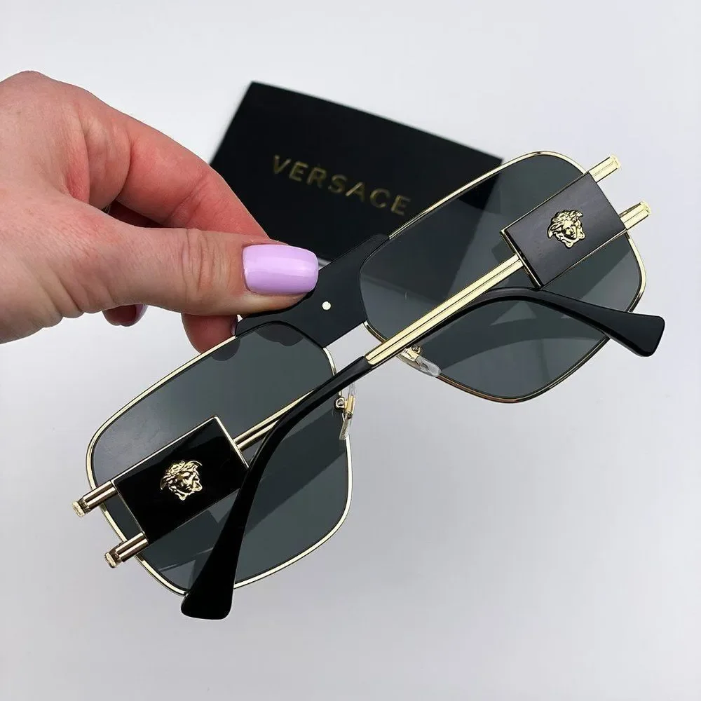 Versace VE2251 100287 Sunglasses Gold Dark Grey Metal Pilot Unisex