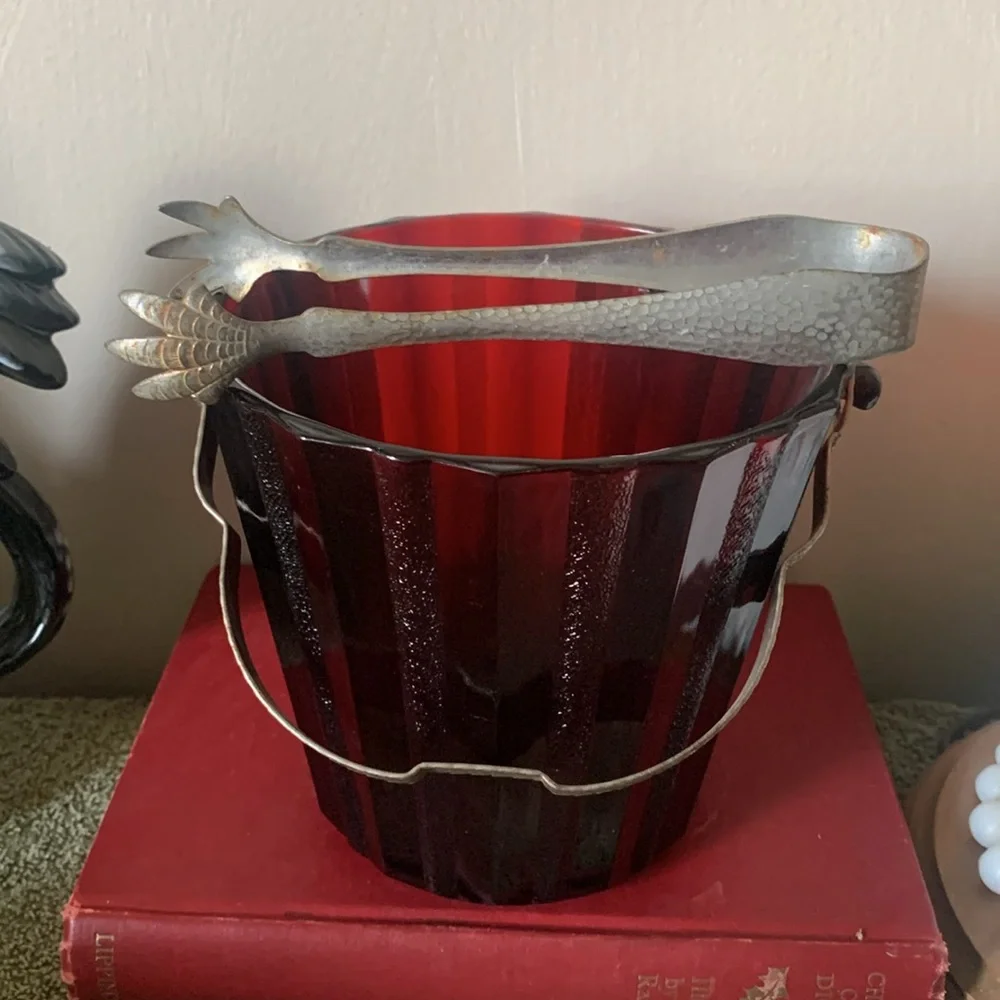 RUBY RED ANCHOR HOCKING VINTAGE ICE BUCKET