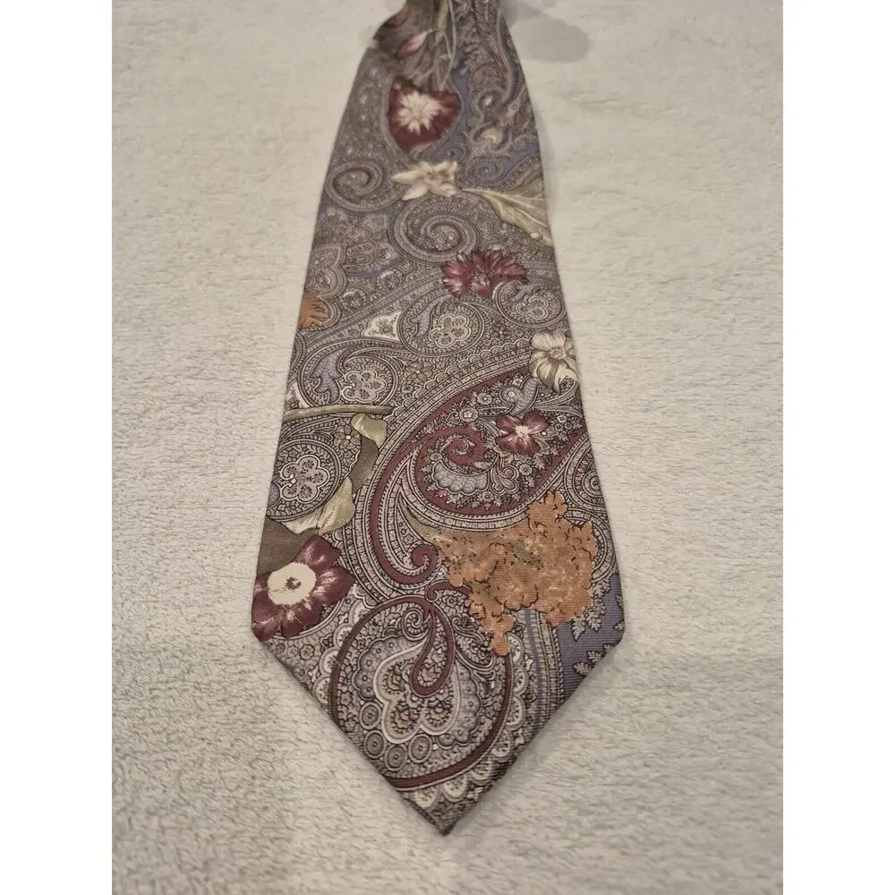 Vintage Bill Blass Lord & Taylor Tie Men Vintage Brown Tan Floral Paisley Silk