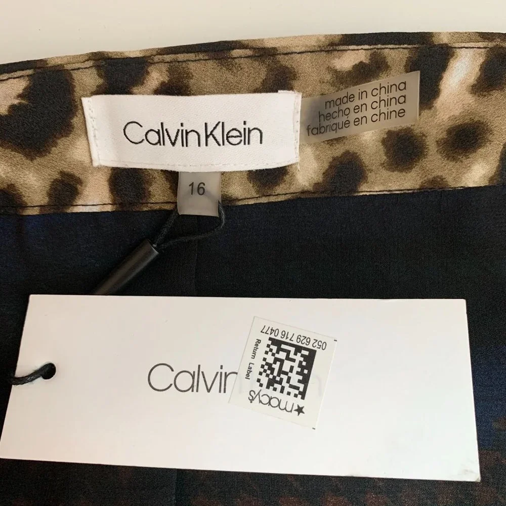 NWT Calvin Klein Ruffle Mix Print Skirt Patchwork Size 16 blue brown rust