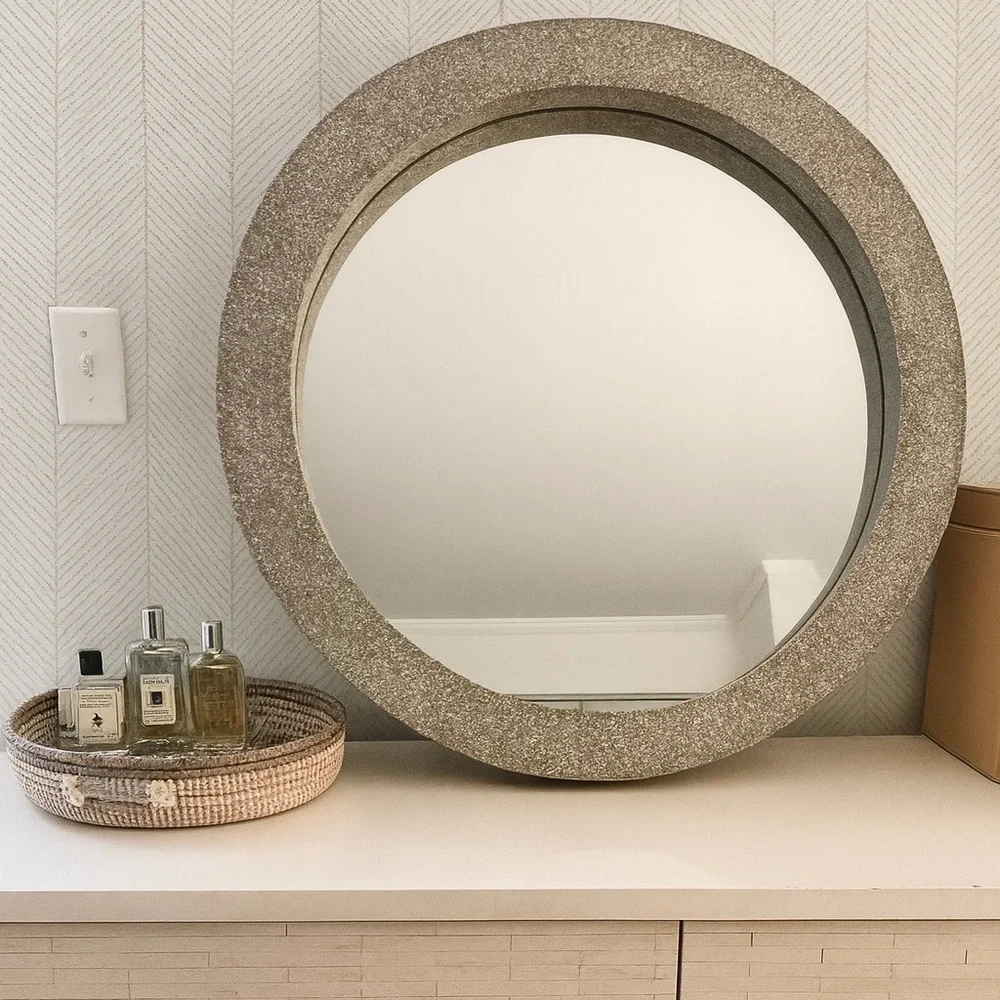 CB2 Gray Terrazzo Round Mirror