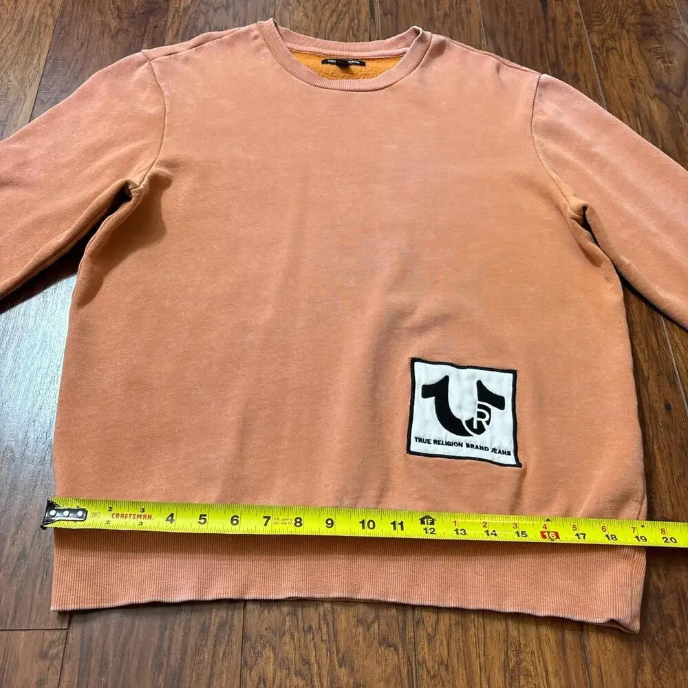 True Religion Y2K Horseshoe Logo Patch Crewneck Faded Orange Sweatshirt