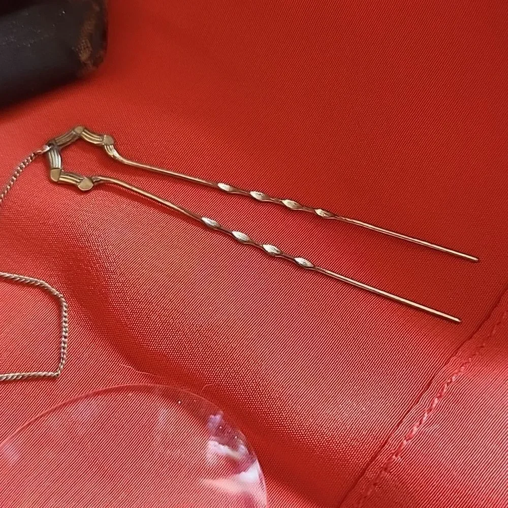 Antique Victorian Ladies Pince~nez Spectacles With Gold Tone Hair Pin & Chain