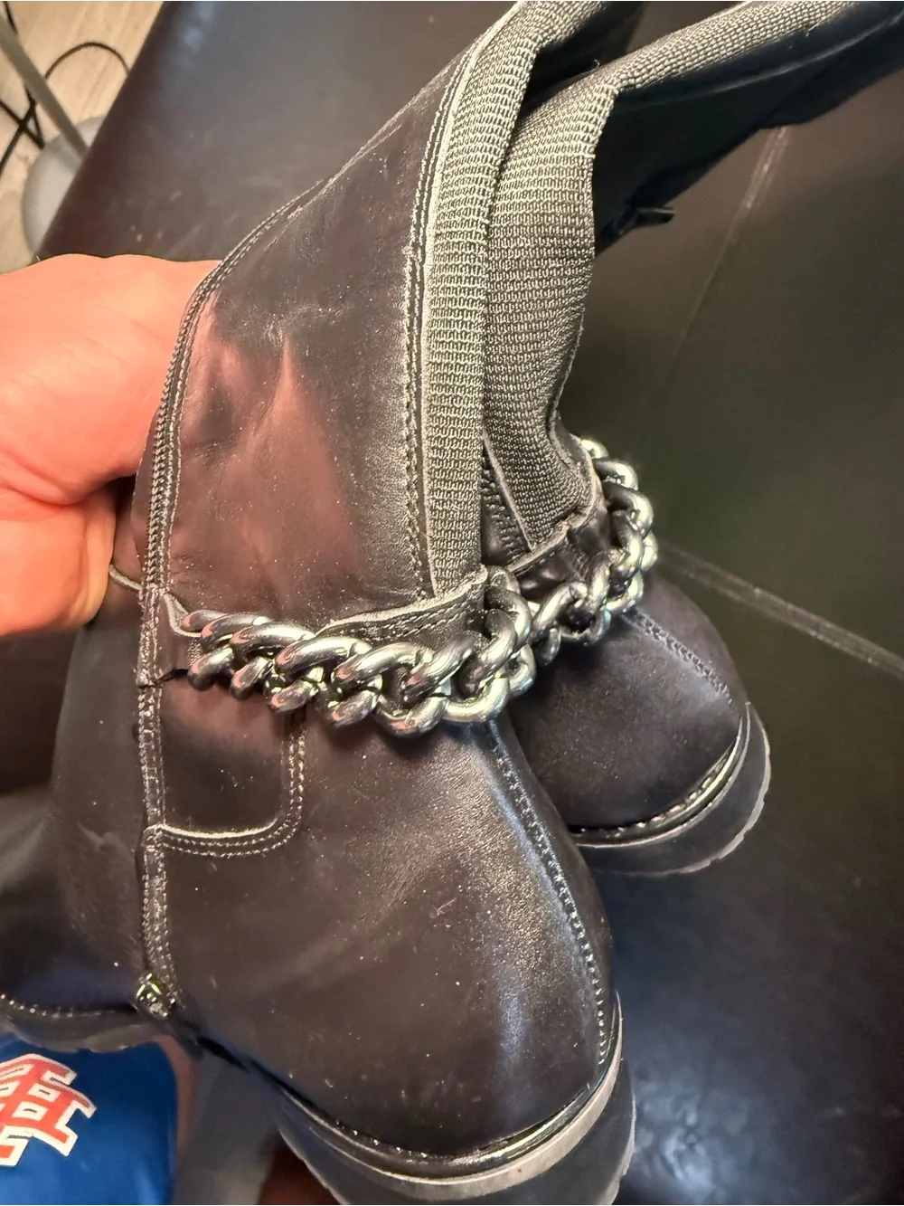 Black Over-the-Knee Chain-Trim Leather Kurt Geiger Boots