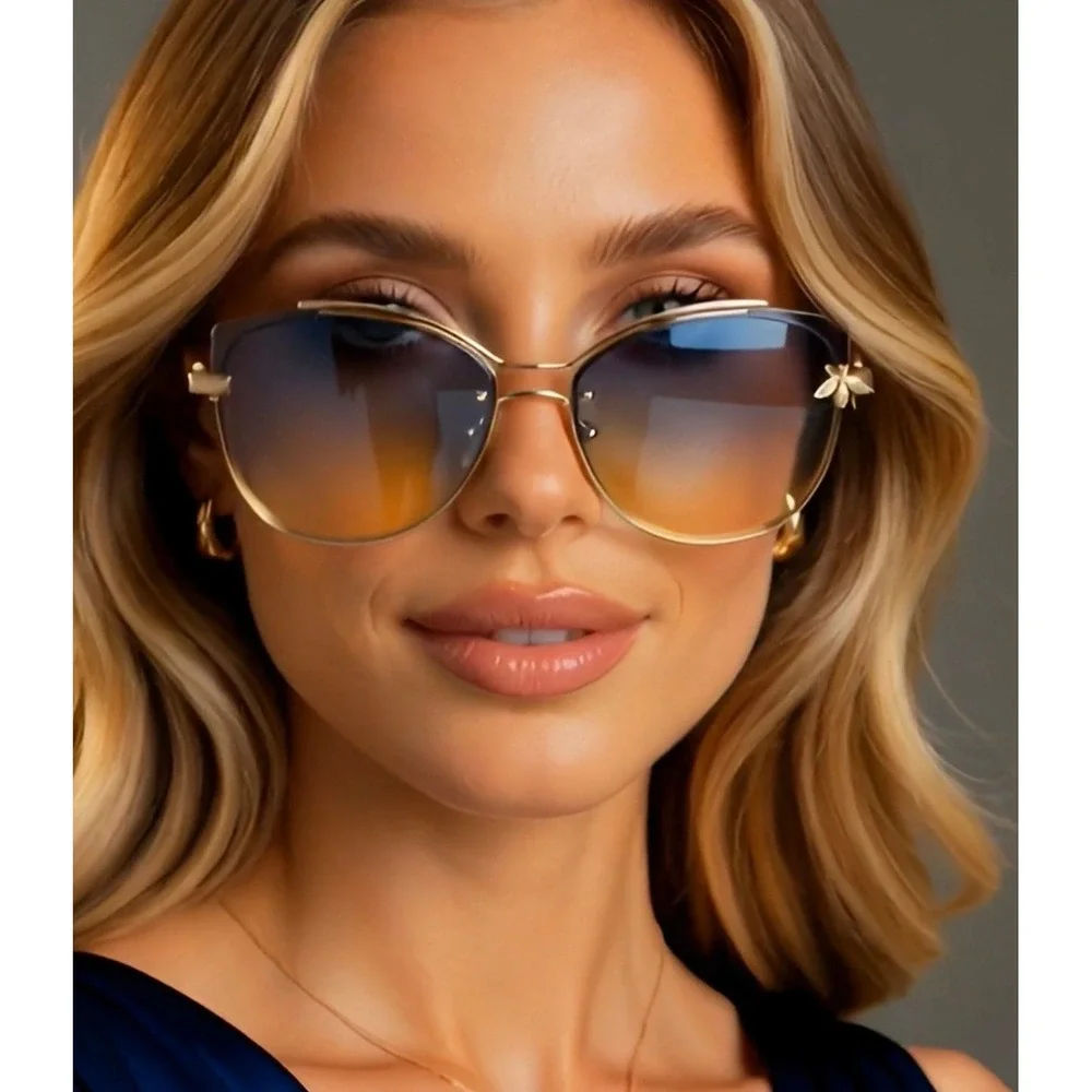 Oversized Sunglasses Women Blue Yellow Gradient Lens Fashion Beach Luxury Shades