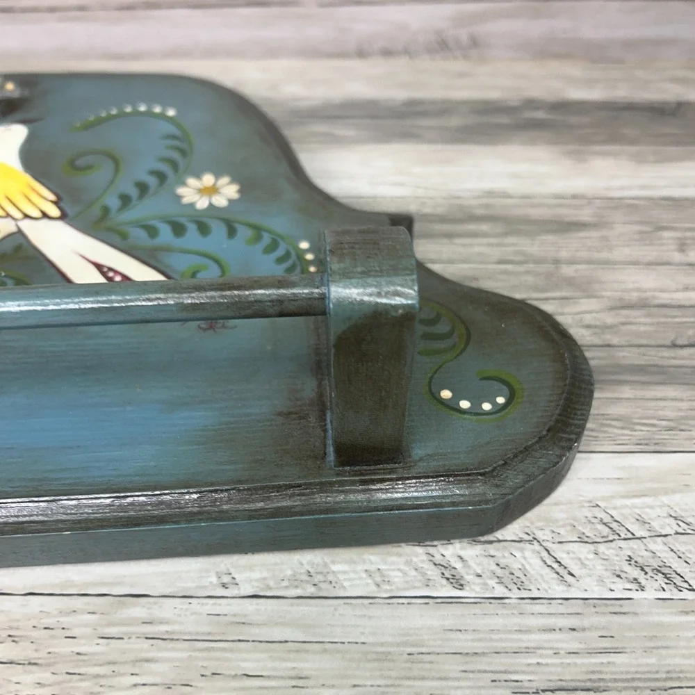 Wood Heart Hand‎ Towel Rack Country Rustic Cottage Love Birds Painted Decor Rack