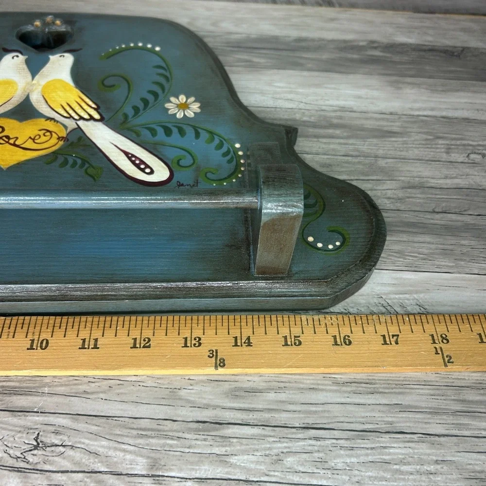 Wood Heart Hand‎ Towel Rack Country Rustic Cottage Love Birds Painted Decor Rack