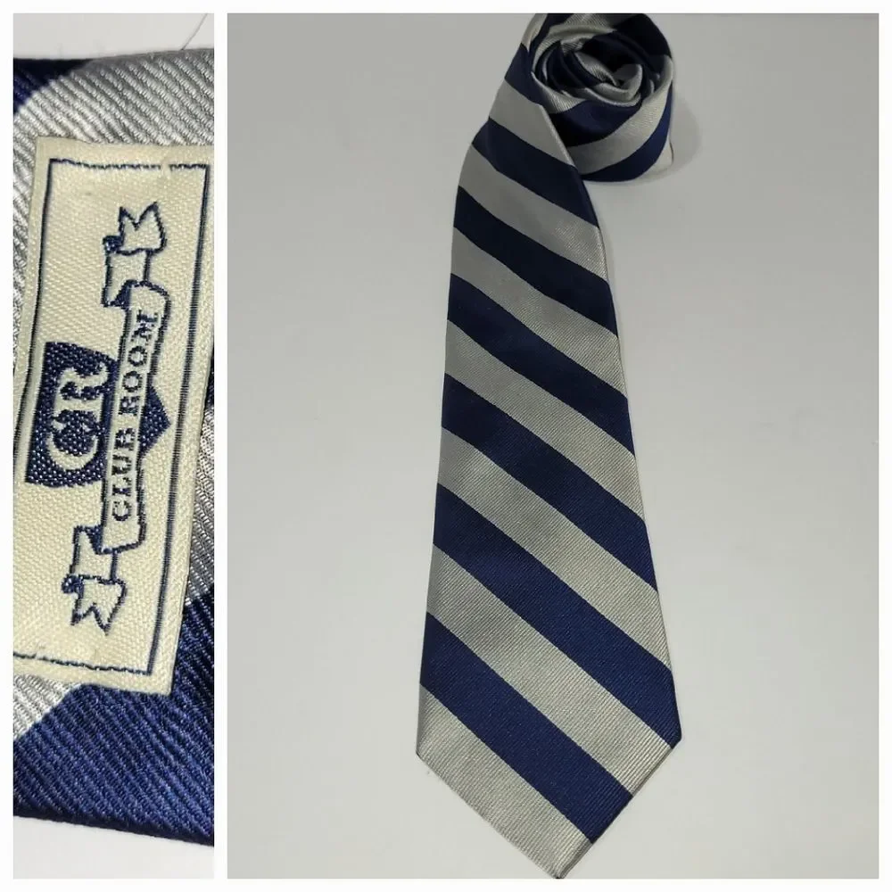 Club Room 100% Silk Navy and Silver Striped Tie