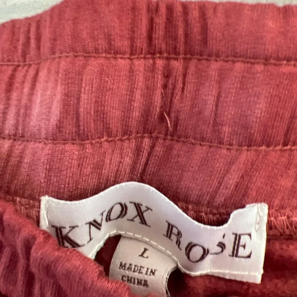 Knox Rose Womens Size L Shorts Wine Rayon Knit‎ Tie Dye Elastic Drawstring Hippy