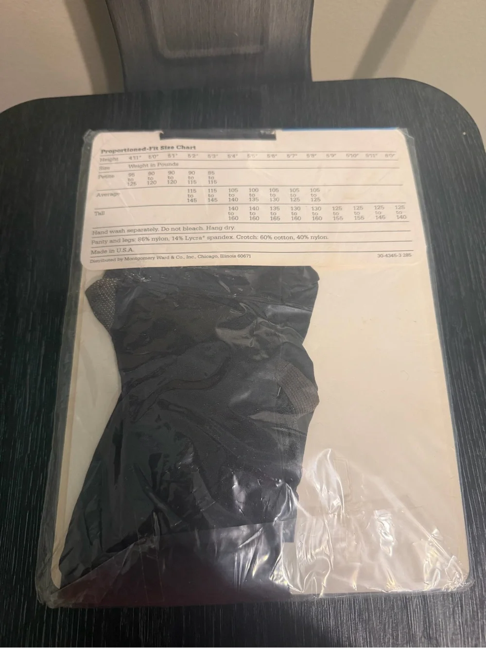 Vintage Montgomery Ward Sheer Perfection Black Pantyhose Medium NOS