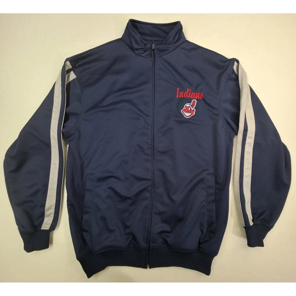Cleveland Indians Jacket Men M Blue Chief Wahoo Full Zip Windbreaker LIMITED USE