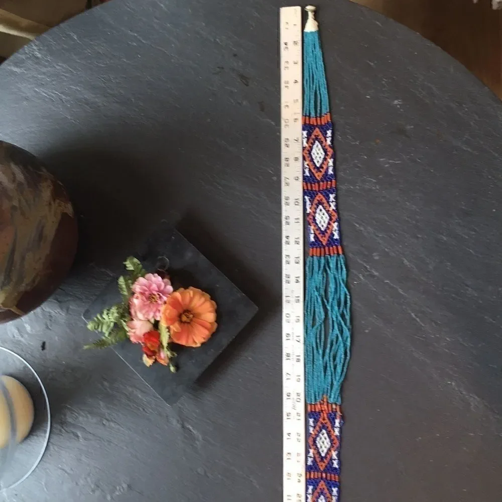 Handmade VTG 60’s belt/necklace glass bead Hand Crafted blue turquoise orange
