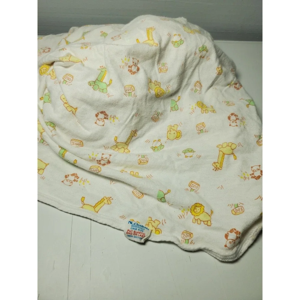 Vtg 70s Carters Cradle‎ Sheet Yellow Green Toy Trains Baby Animal USA