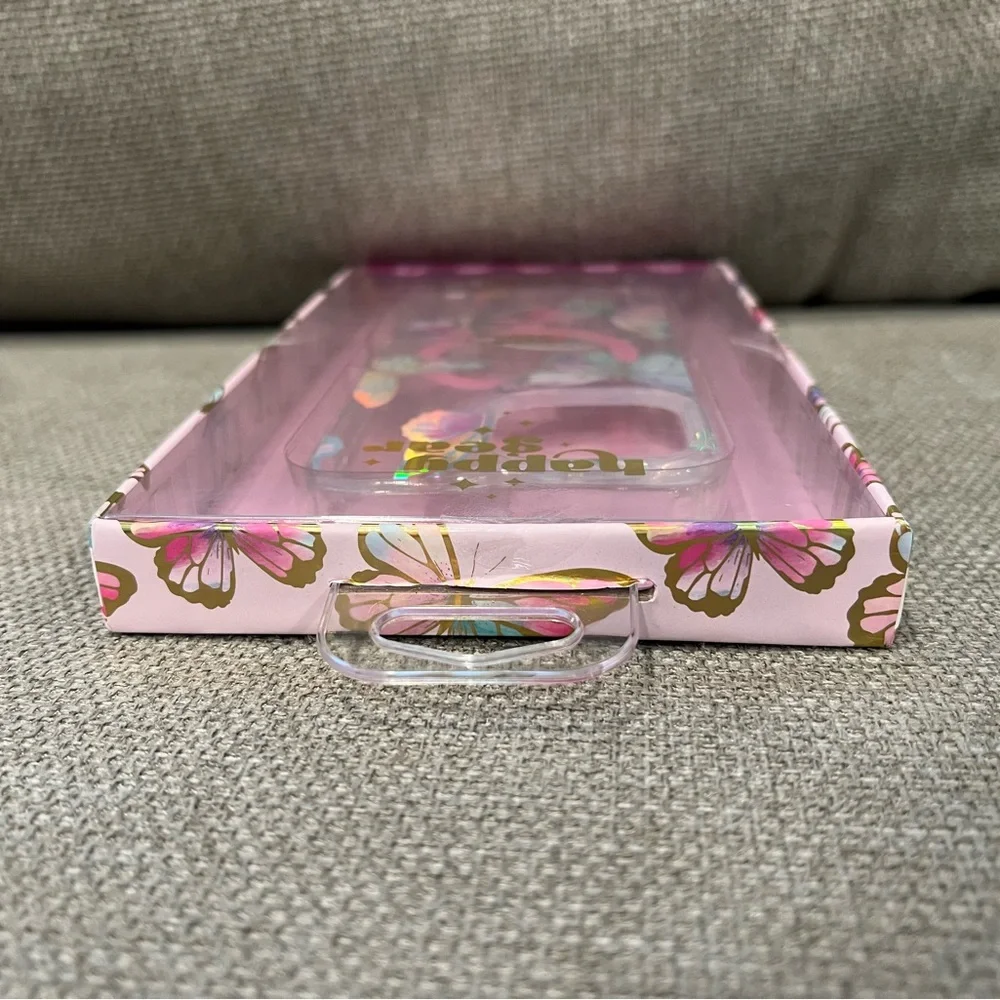 NIB Butterfly Silver/Pink/Clear iPhone 15 Pro Max Wireless Charging Slim Case