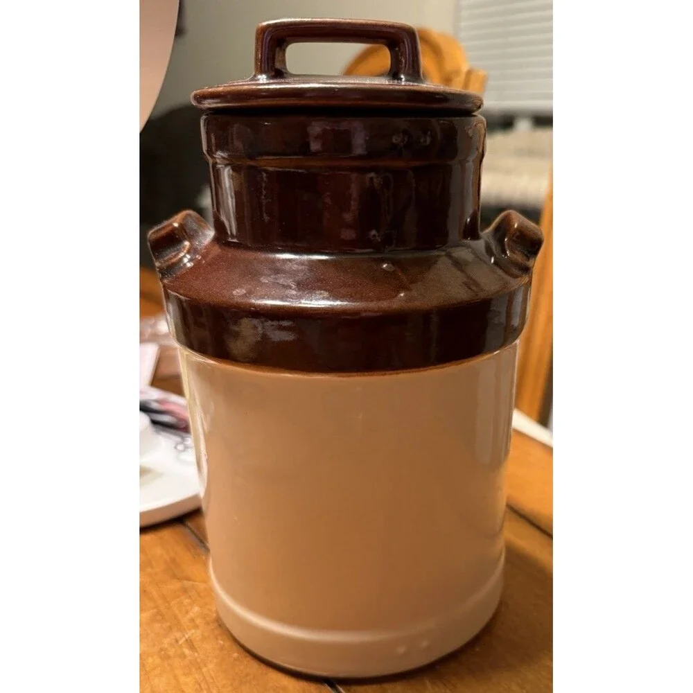 Royal Crownford Ironstone England BROWN TAN Milk Jug Cookie Jar 8 1/2
