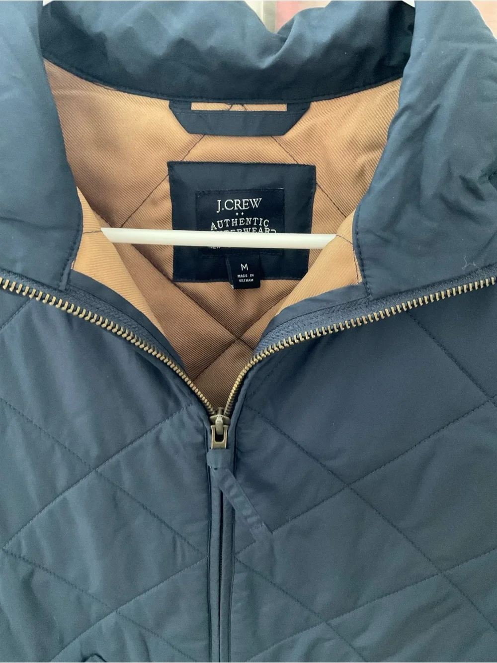 J. Crew Quilted Navy Reversible Men’s Vest with Tan Lining