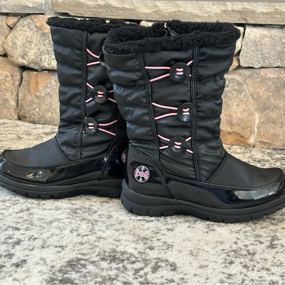 Totes Kids Girl’s Winter Snow Boots Water Proof Black/Pink SZ 3