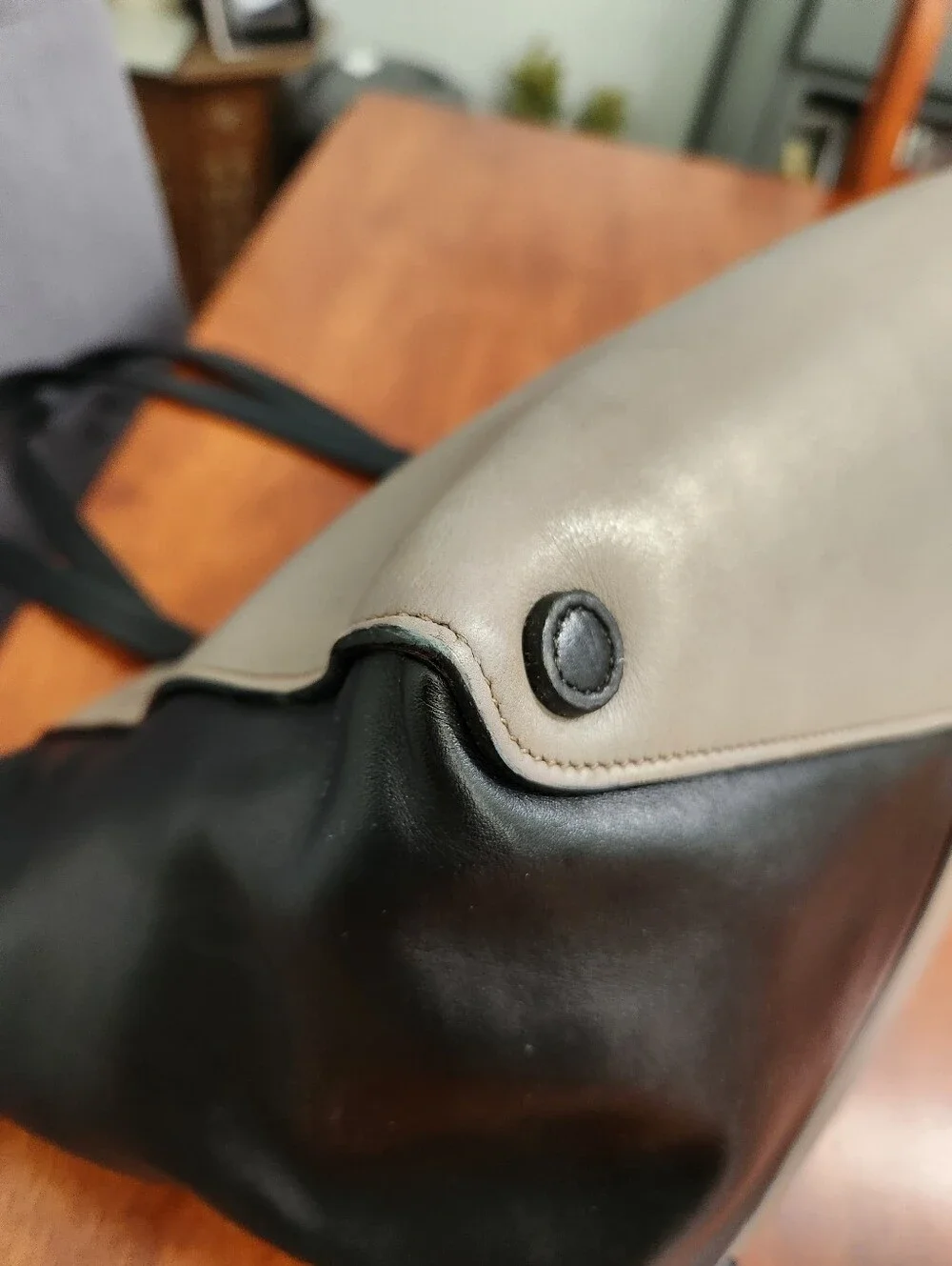 Prada Soft Calf Bicolor Tote In Gray And Black Leather With Pristine Interior