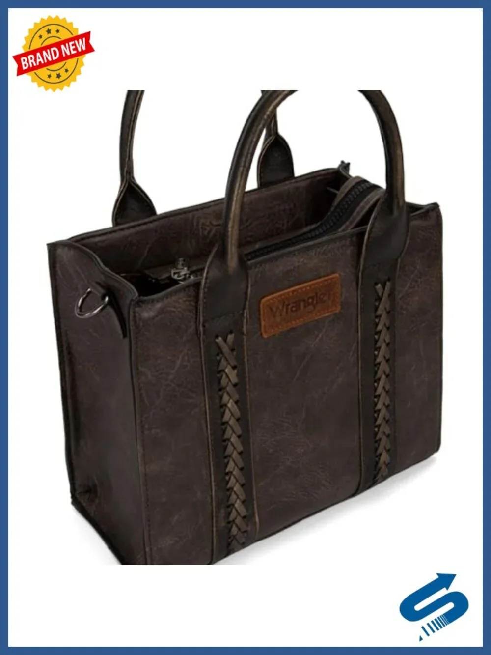 Distressed Faux Leather Tote with Whipstitch Design Satchel Handbag Crossbody