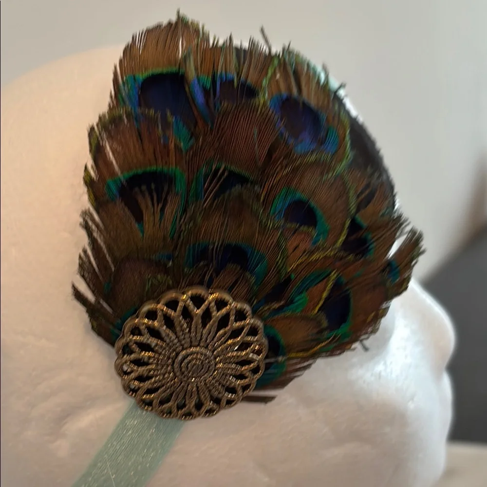 Brown and Green Hair Accessory with Peacock Feathers