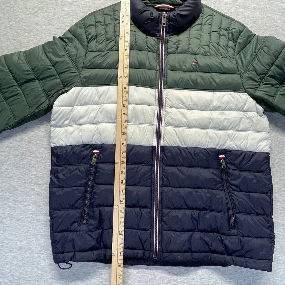 Tommy Hilfiger Packable Puffer Jacket Mens Large Multicolor Mock Neck Full Zip