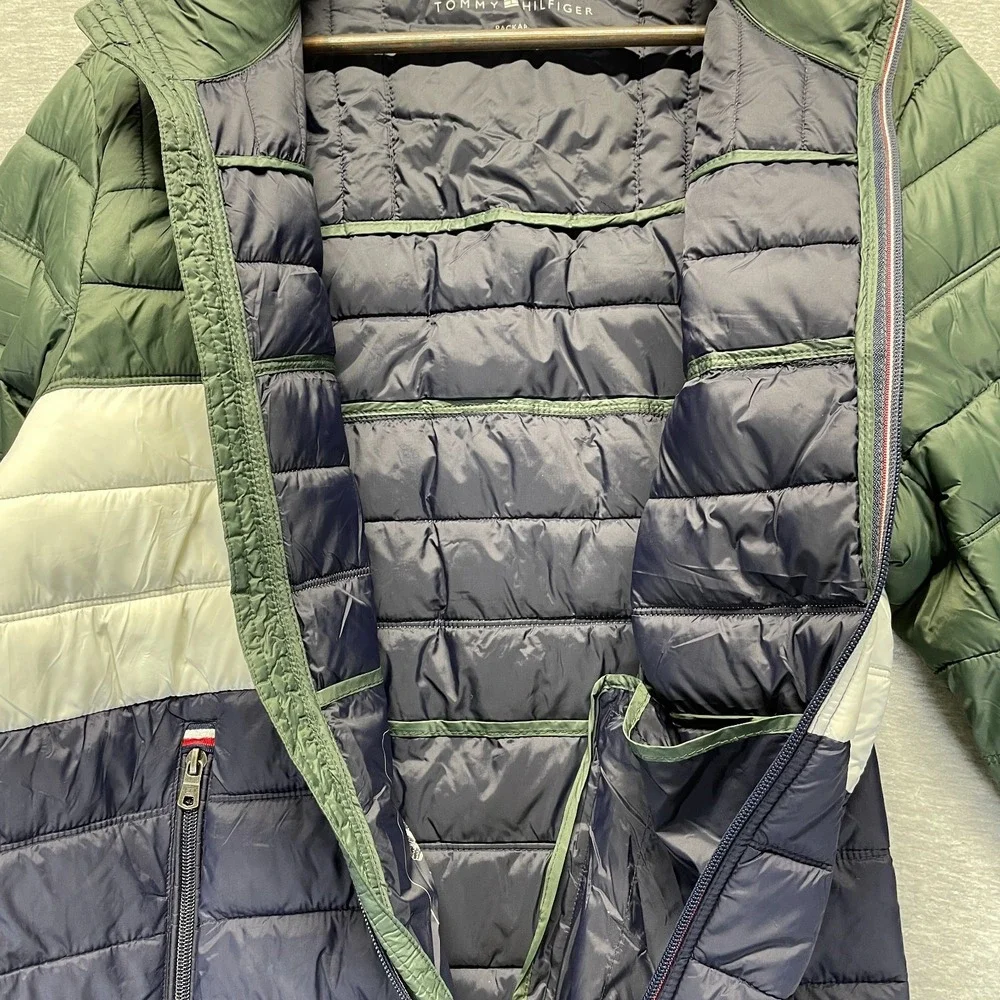 Tommy Hilfiger Packable Puffer Jacket Mens Large Multicolor Mock Neck Full Zip