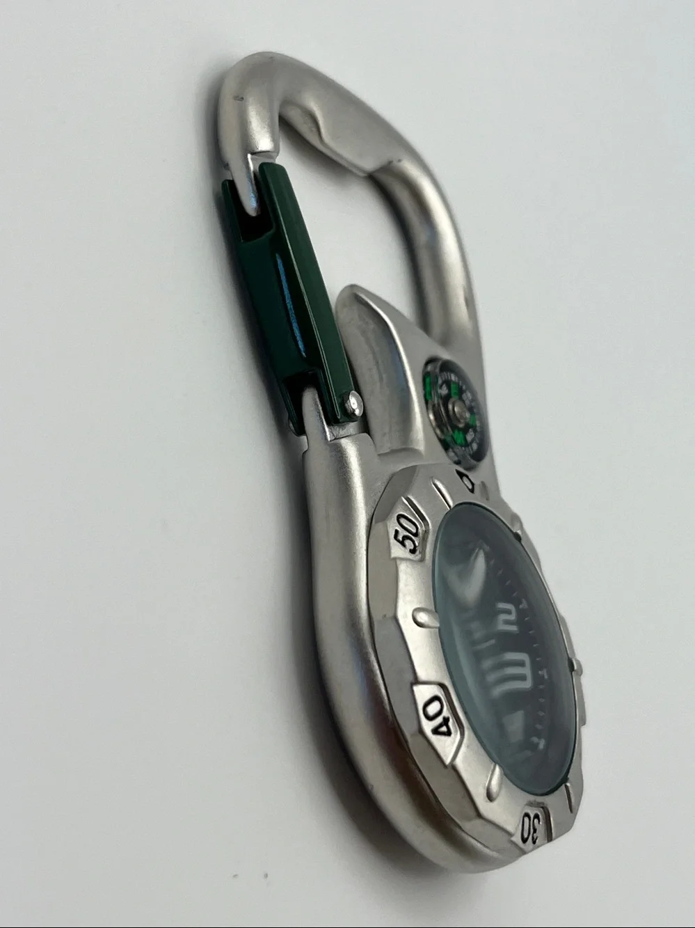 Carabiner Clip Watch with Compass - Silver & Green
