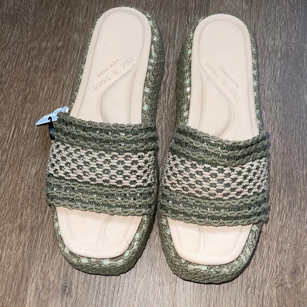 RAG & BONE women’s LOGAN crochet knit platform slide Warm Khaki & Green 41