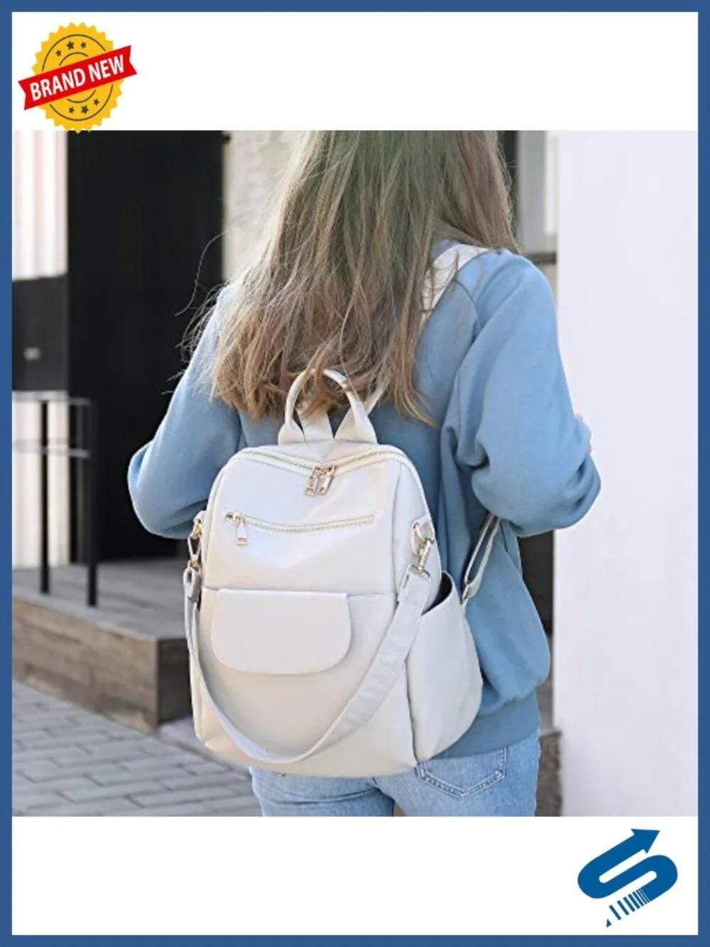 Convertible Waterproof Nylon Faux Leather Backpack Purse Travel Rucksack