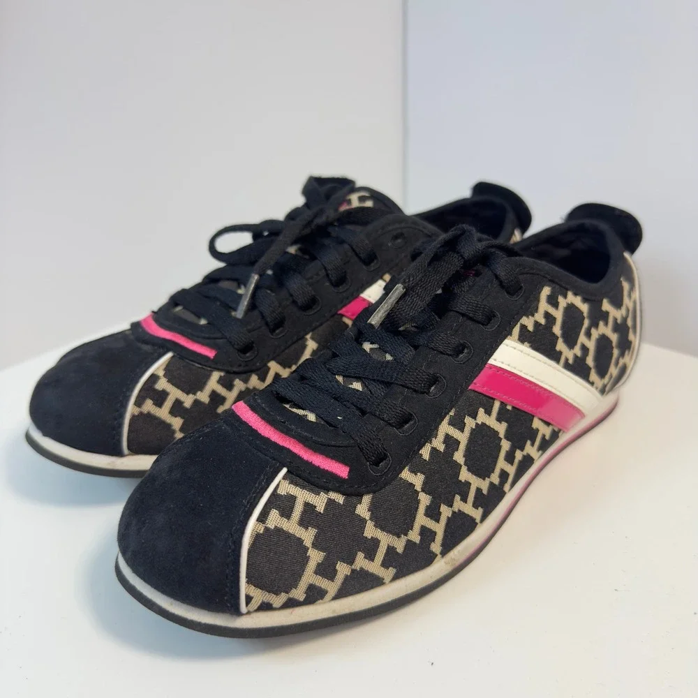 Tommy Hilfiger TWPRINCESS Sneakers Womens 7M Black Pink Monogram Logo Lace Up