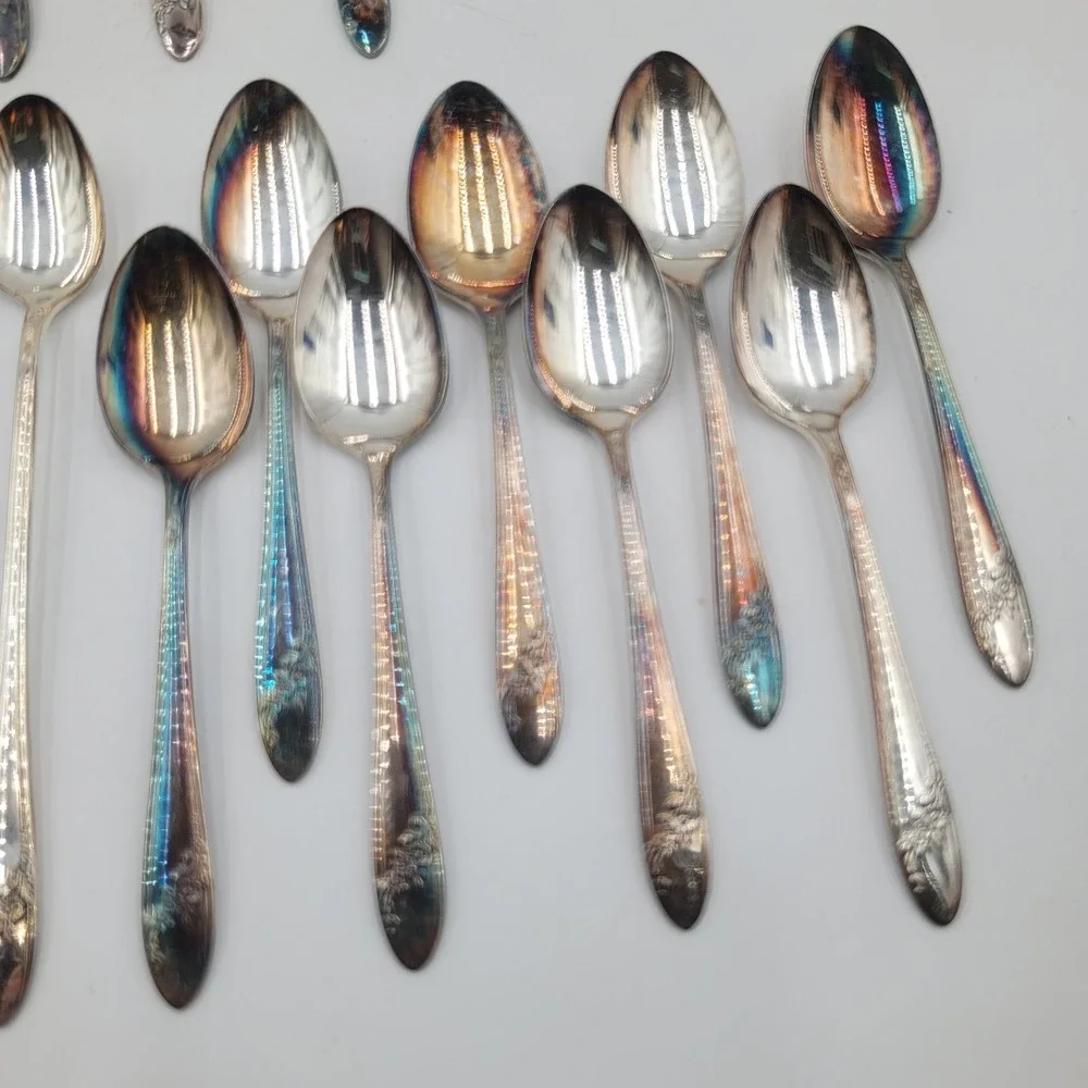 27pc Tudor Plate Oneida Community Queen Bess II Silverplate Flatware Set Floral