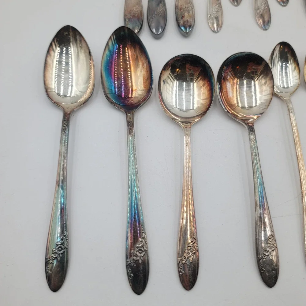 27pc Tudor Plate Oneida Community Queen Bess II Silverplate Flatware Set Floral