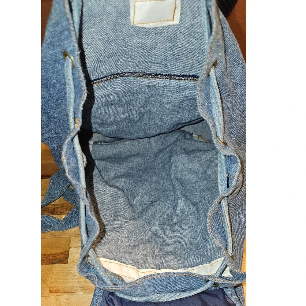 Classic Traditions‎ Vintage Denim Patchwork Backpack Plaid Rucksack Blue Medium