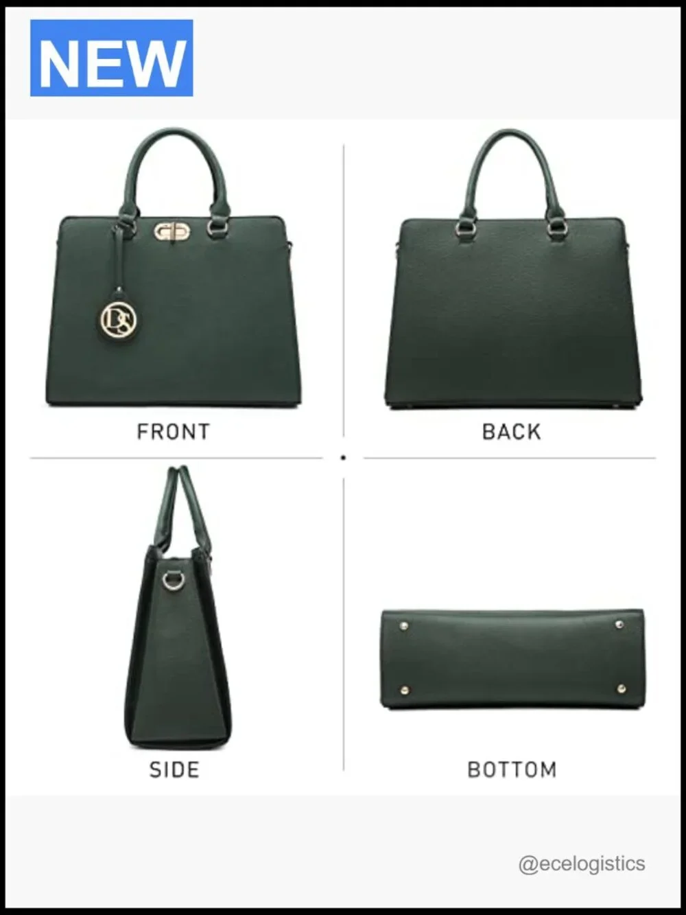 Vegan Leather Satchel Tote with Matching Clutch and Shoulder Strap