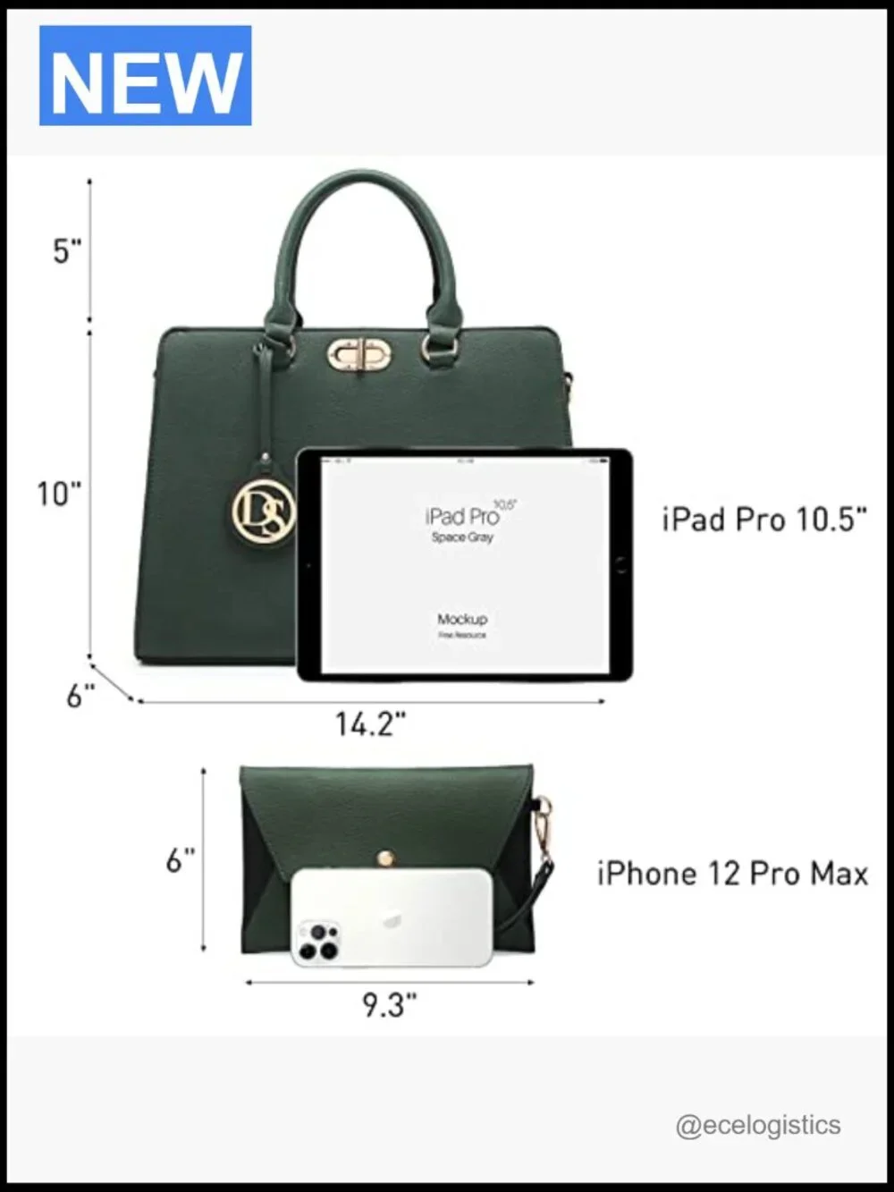 Vegan Leather Satchel Tote with Matching Clutch and Shoulder Strap